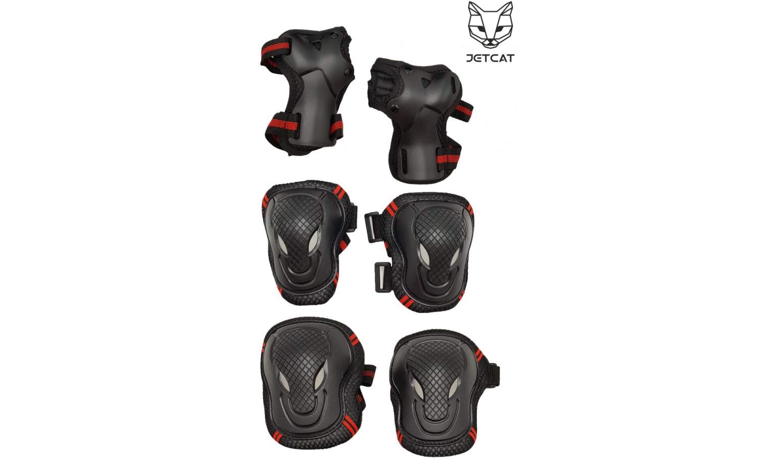 Защита JetCat Sport 6 (6 предметов - локти + колени + на ладони) (M (4-11  лет), Red) – купить в Москве, цены в интернет-магазинах на Мегамаркет