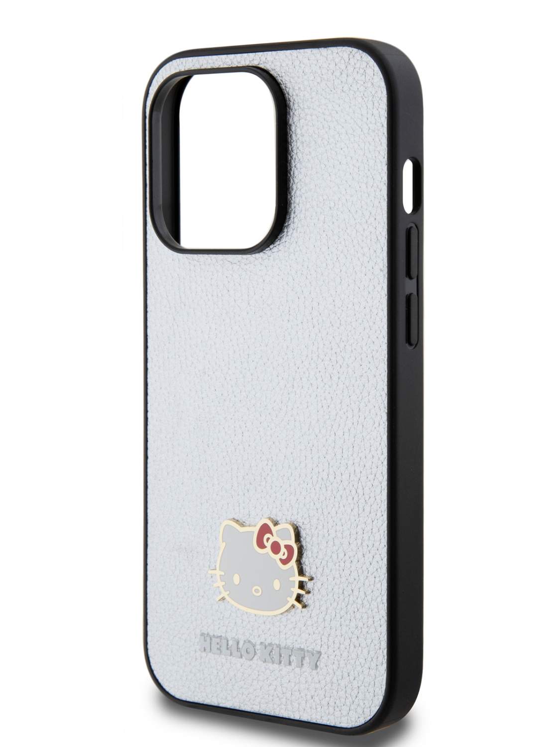 Чехол Hello Kitty для iPhone 14 Pro из экокожи и значком Kitty Head,  серебристый, купить в Москве, цены в интернет-магазинах на Мегамаркет