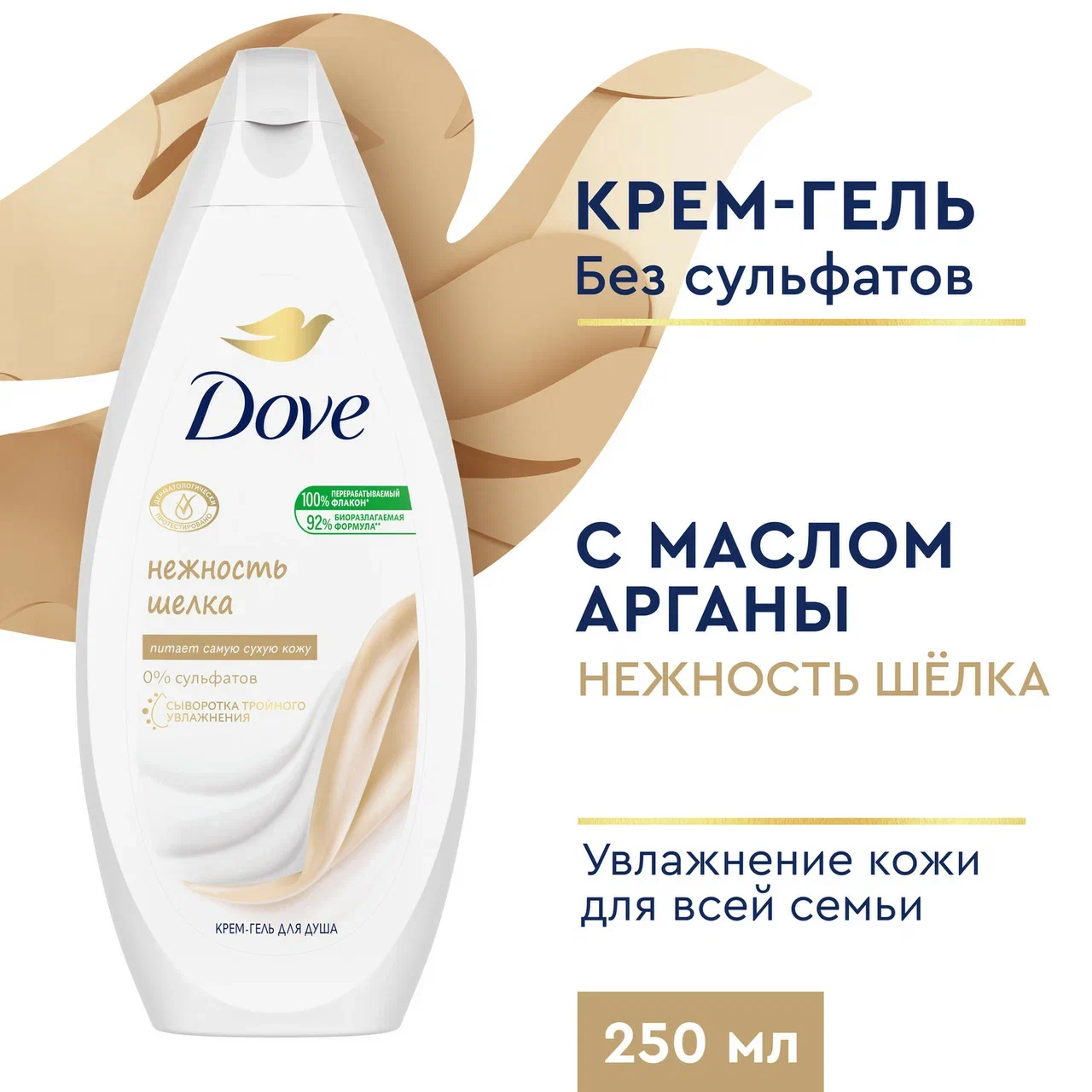 Крем-гель для душа Dove Нежность Шелка с драгоценными маслами,  бессульфатный 250 мл - отзывы покупателей на Мегамаркет | гель для душа  67865377