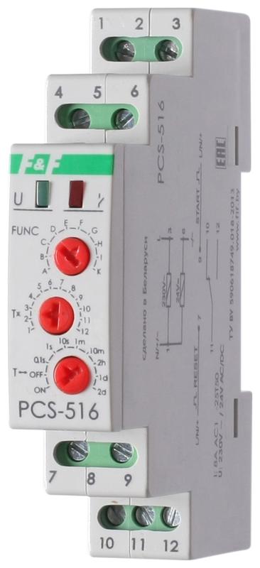 Реле времени PCS-516 (многофункц. (вход: Start/reset) 230В 8А 1перекл. IP20 монт