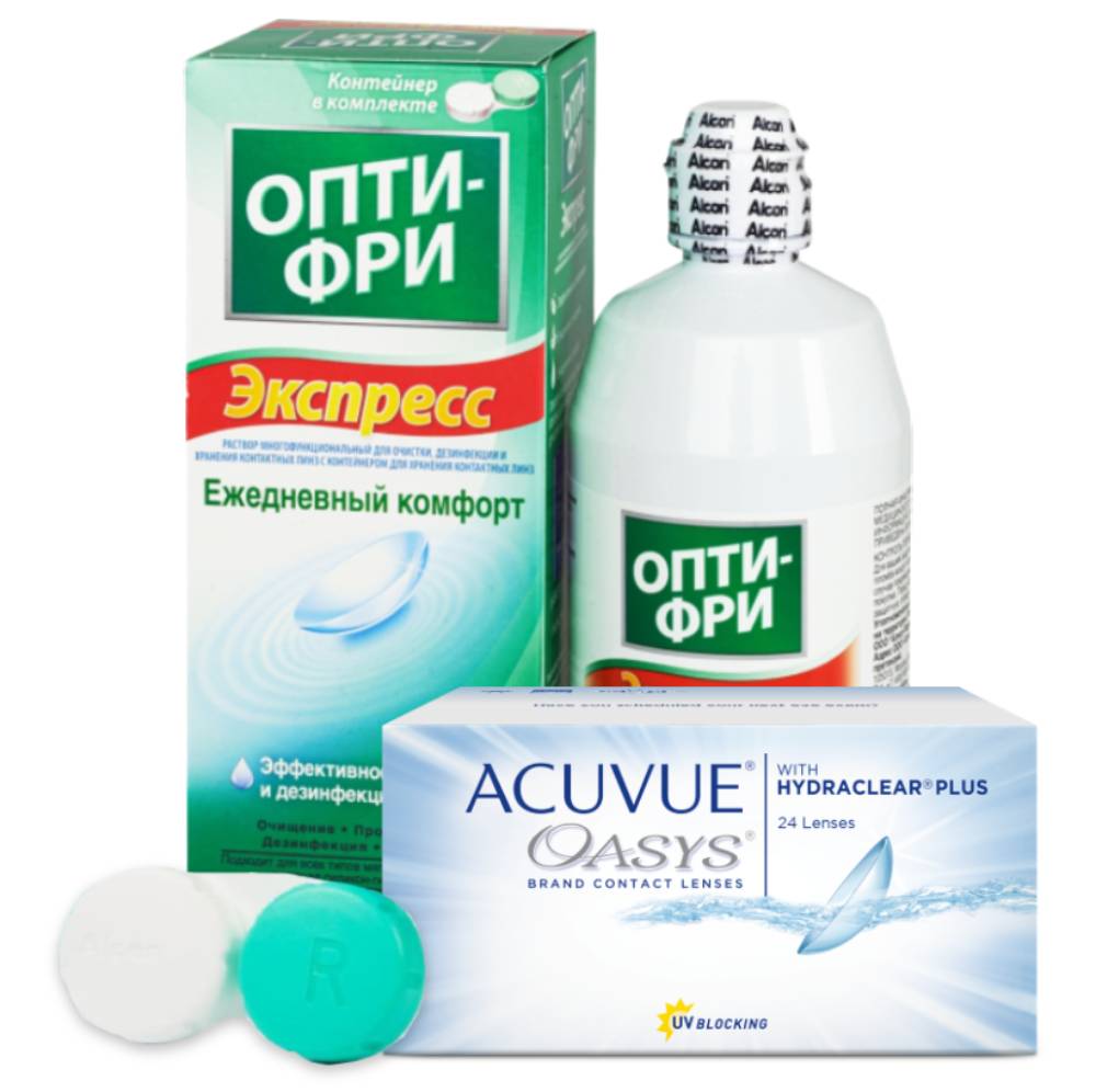 Набор контактные линзы Acuvue Oasys 24 линзы R 8.4 -1,00 + Opti-Free  Express 355 мл – купить в Москве, цены в интернет-магазинах на Мегамаркет