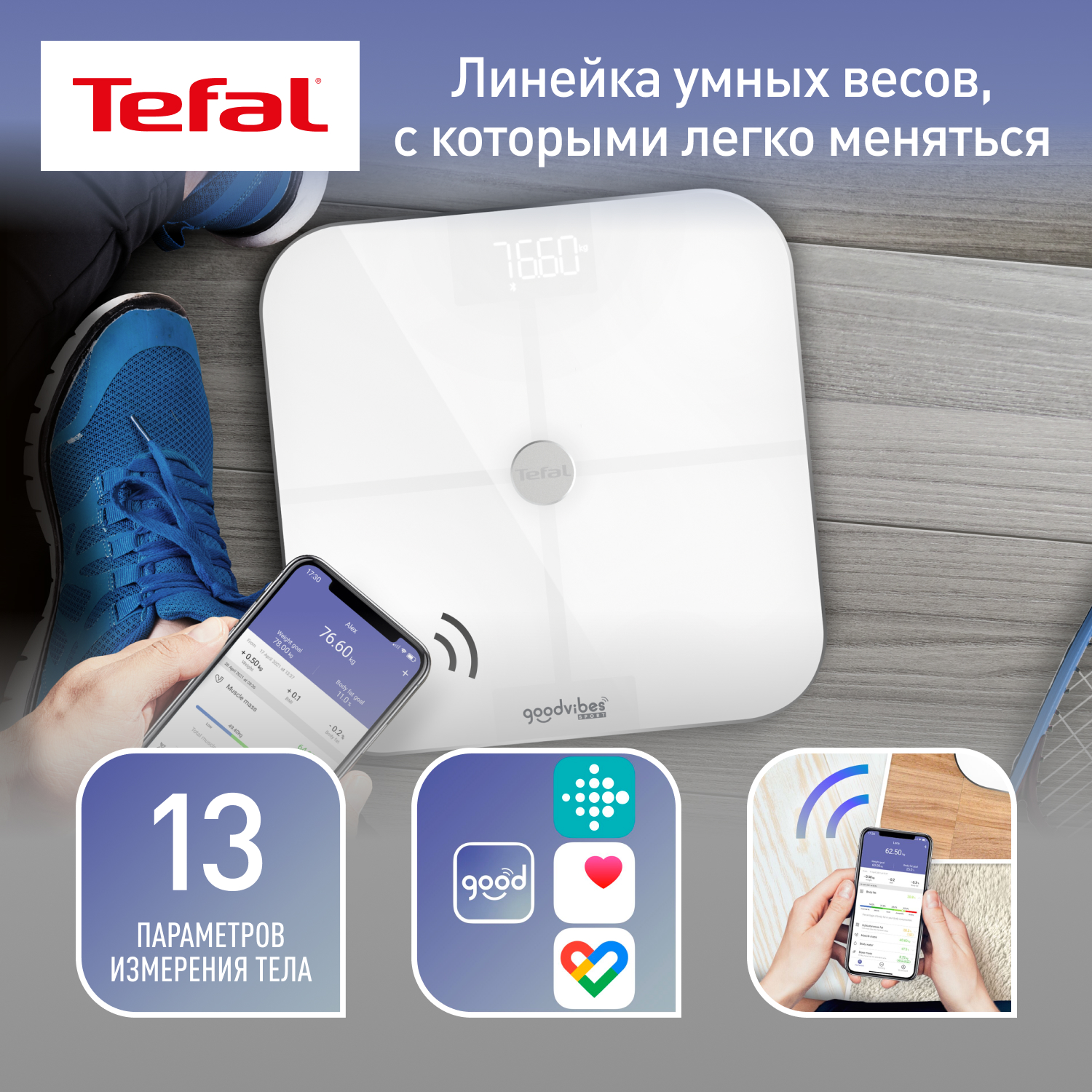 Весы напольные Tefal Goodvibes Sport BM9640S1, белый - отзывы покупателей  на маркетплейсе Мегамаркет | Артикул: 600005402302