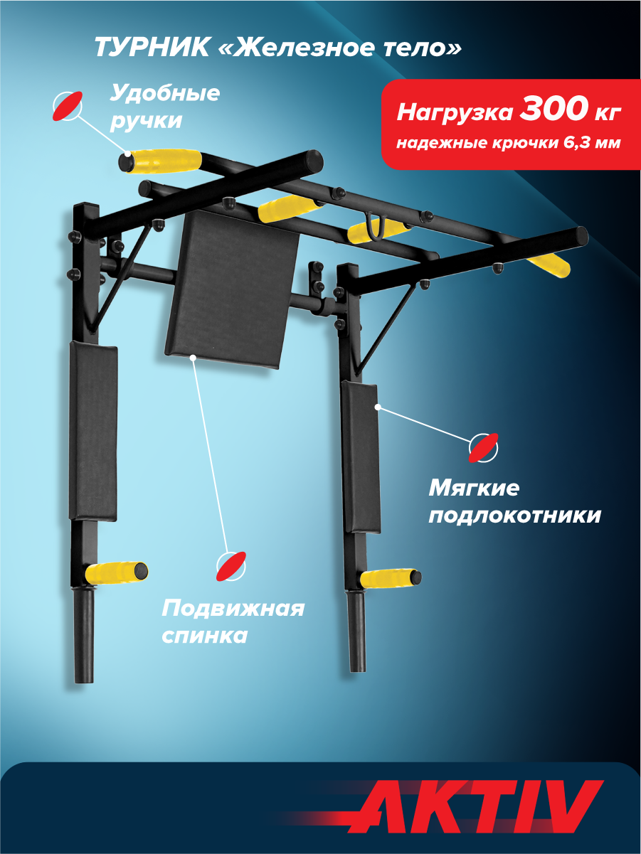 Турник 3в1 Absolute Champion Железное тело черный с желтыми ручками  разборный Aktiv АЧ9965 - отзывы покупателей на Мегамаркет | 600008961131