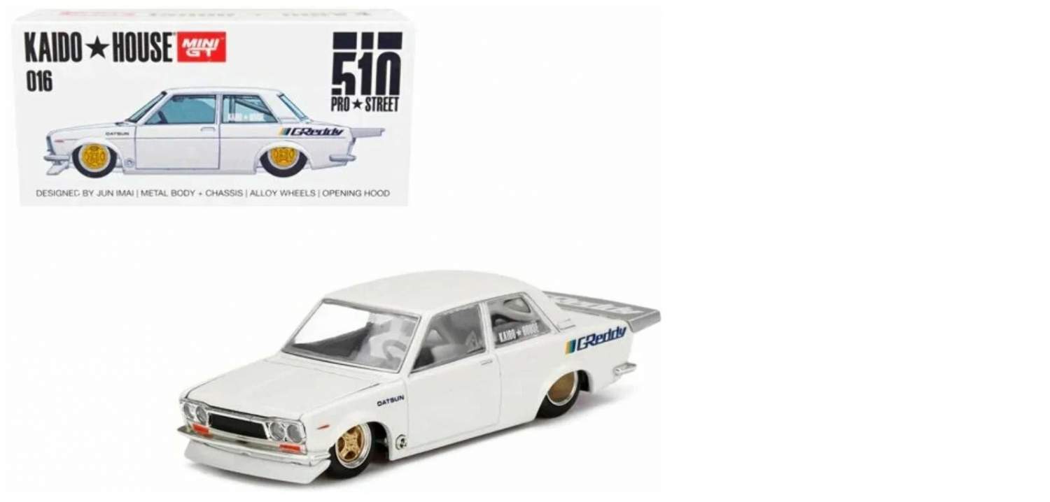 Машинка коллекционная MINI GT Datsun 510 Pro Street GREDDY Pearl White,  KHMG016 – купить в Москве, цены в интернет-магазинах на Мегамаркет