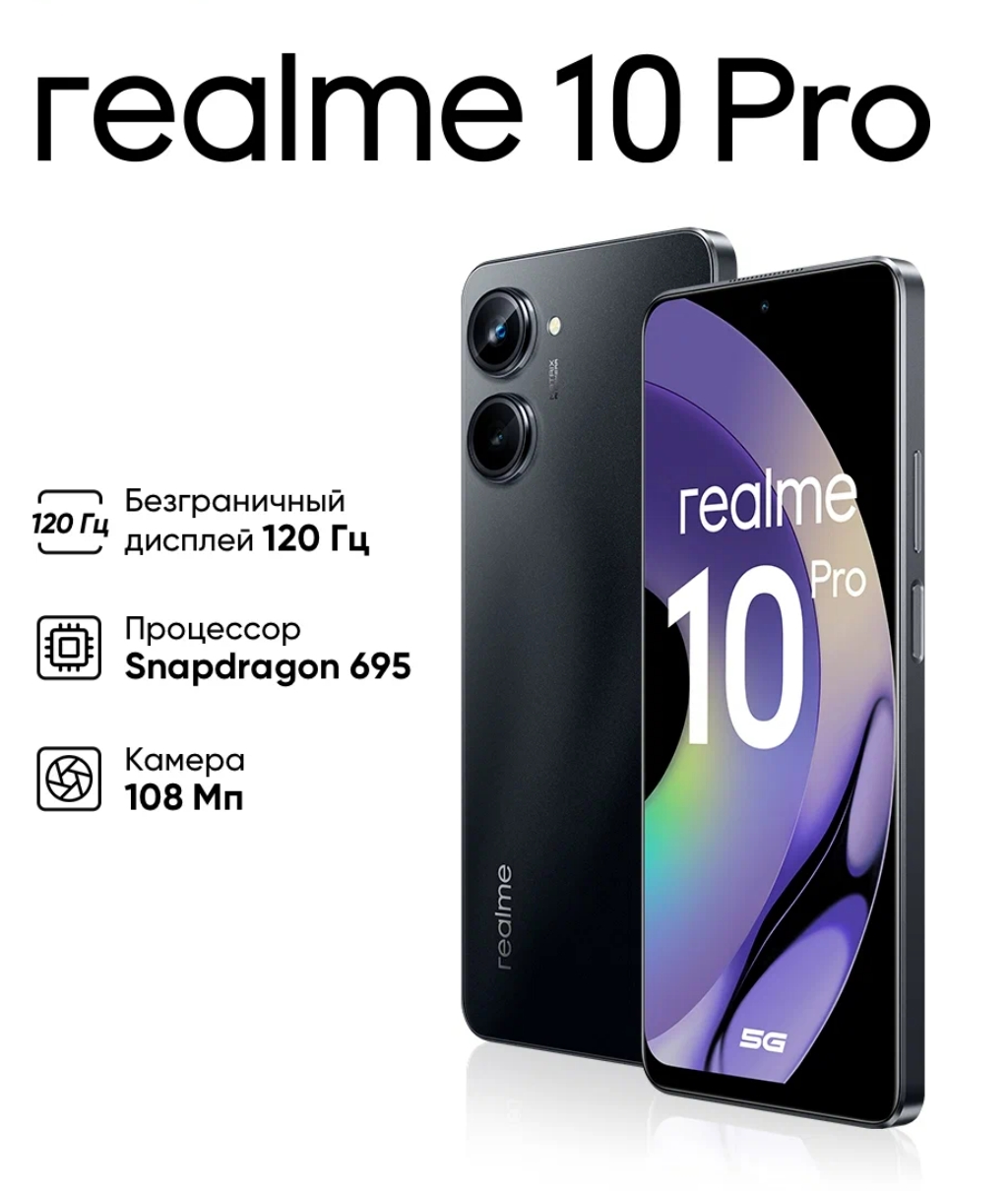 Смартфон Realme 10 Pro 5G 8/256GB черный (RMX3663) – купить в Москве, цены  в интернет-магазинах на Мегамаркет