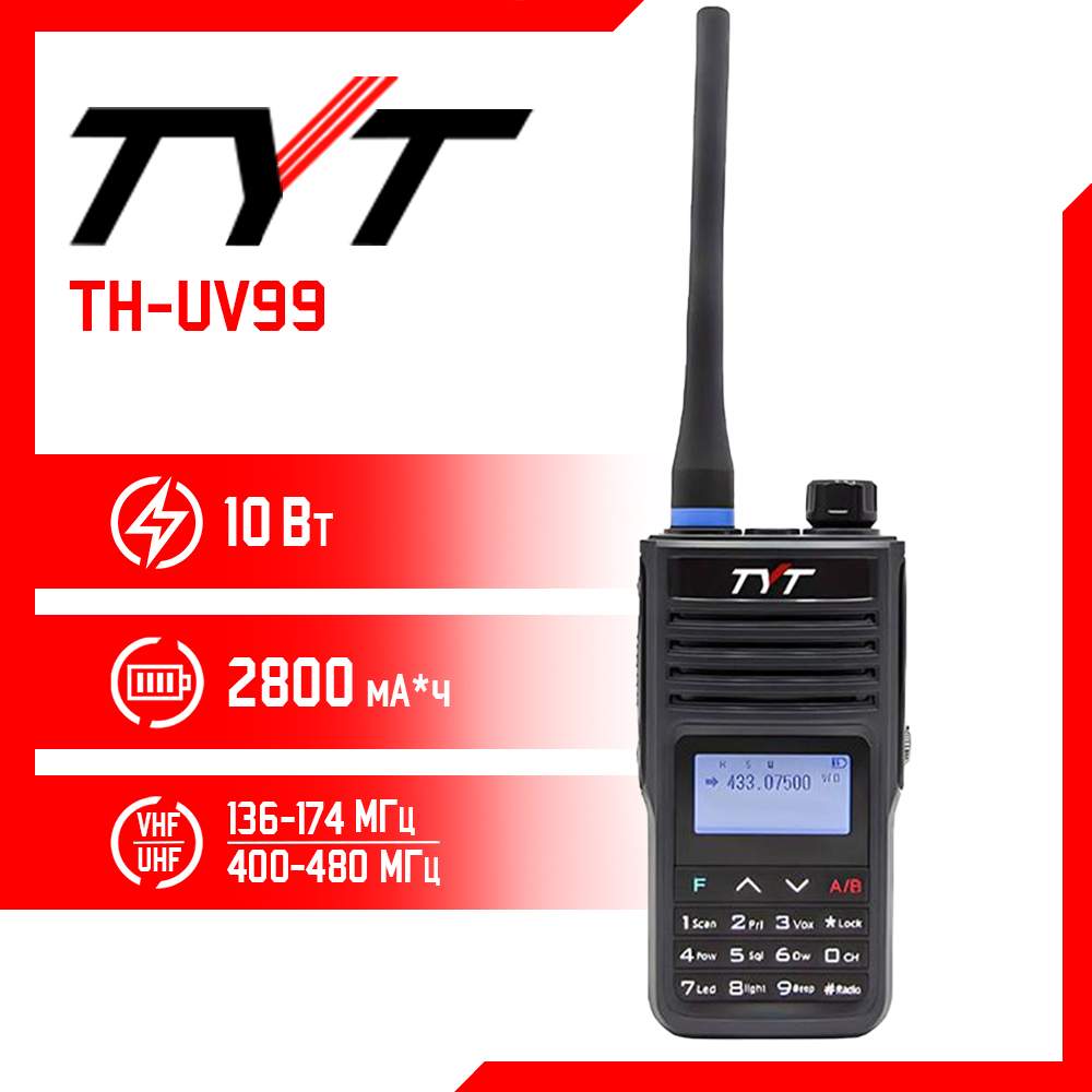 Портативная радиостанция TYT TH-UV99 10 Вт Черная для охоты и рыбалки,  радиус до 15 км - купить в Москве, цены на Мегамаркет | 600012670315