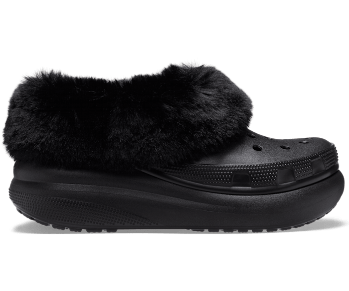 Black fluffy crocs sales