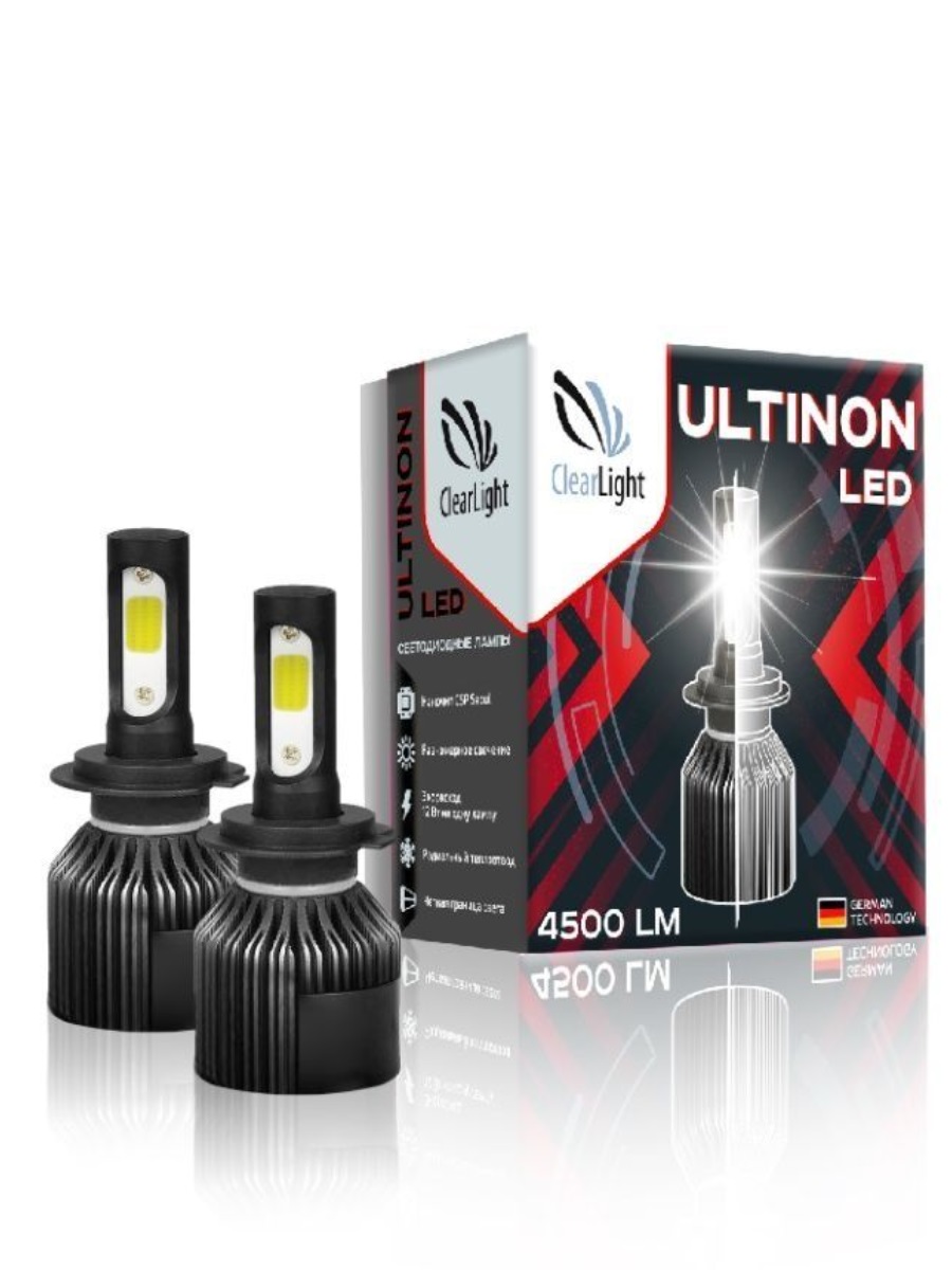 Комплект ламп LED Clearlight Ultinon H7 4500 lm (2шт) 6000K - купить в  Москве, цены на Мегамаркет | 600009643260