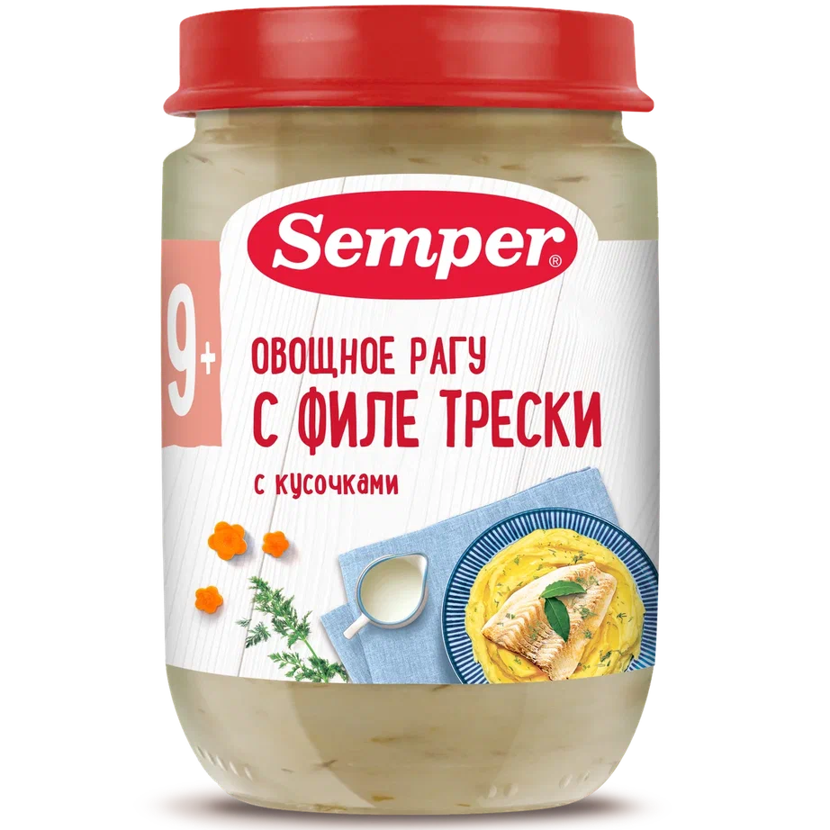 Купить пюре Semper Овощное рагу с филе трески с 9 мес. 190 г, 1 шт., цены  на Мегамаркет | Артикул: 100023351217