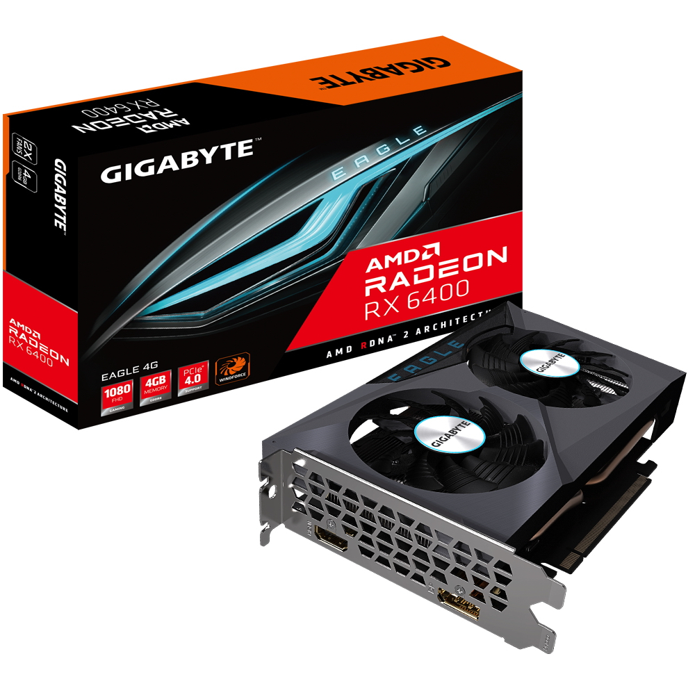 Видеокарта Gigabyte RX6400 EAGLE 4G GDDR6 64bit HDMI DP, купить в Москве,  цены в интернет-магазинах на Мегамаркет