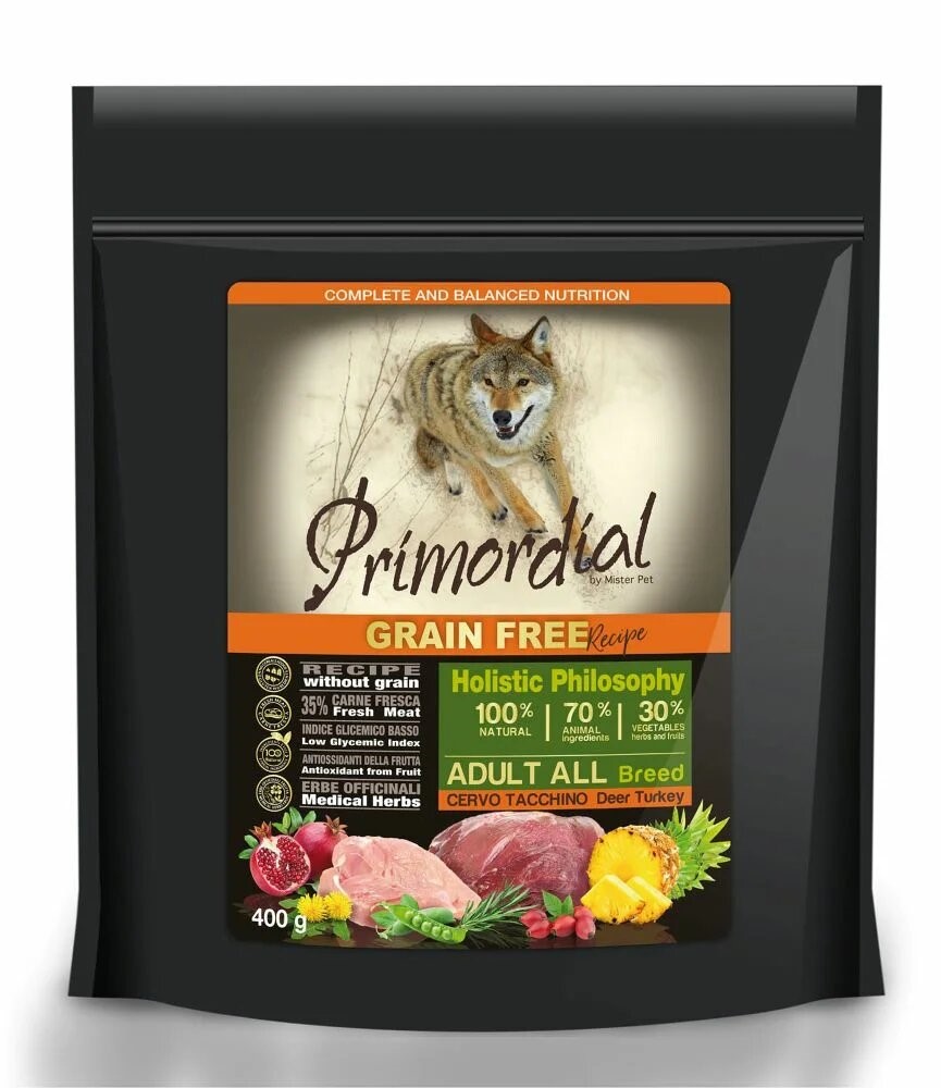 Сухой корм для собак Primordial Grain Free Adult All, индейка, оленина,  0.4кг - отзывы покупателей на маркетплейсе Мегамаркет | Артикул  товара:100024082561