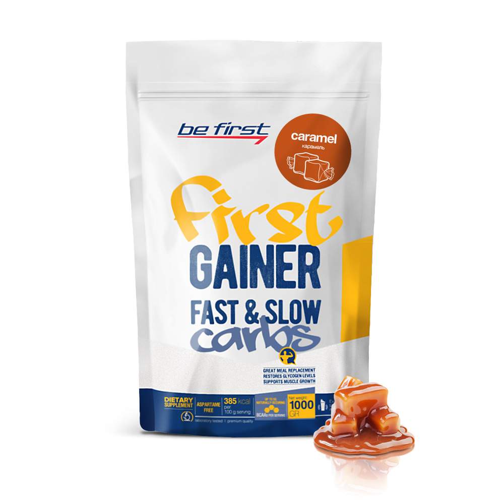 Гейнер Be First Gainer Fast & Slow Carbs, 1000 г, caramel - отзывы  покупателей на Мегамаркет | 100024182018