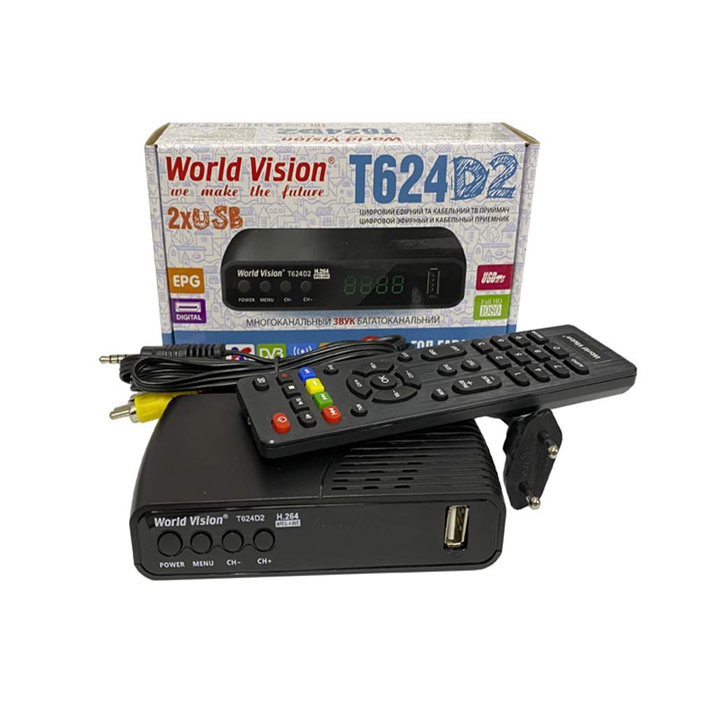 DVB-T2 приставка World Vision T624 D2 Black - отзывы покупателей на  маркетплейсе Мегамаркет | Артикул: 600002982785