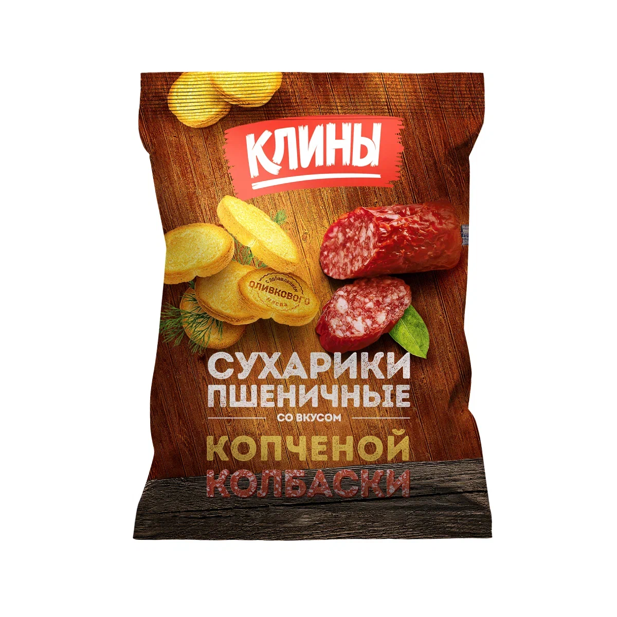 Купить сухарики Клины Пшеничные со вкусом копченой колбаски 100г, цены на  Мегамаркет | Артикул: 100025760741