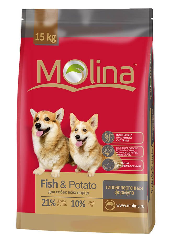 Корм для собак рыба картофель. Корм молина для собак. molina корм для кошек. фото кормов молина для кошек. feludion fish and potato корм сухой.