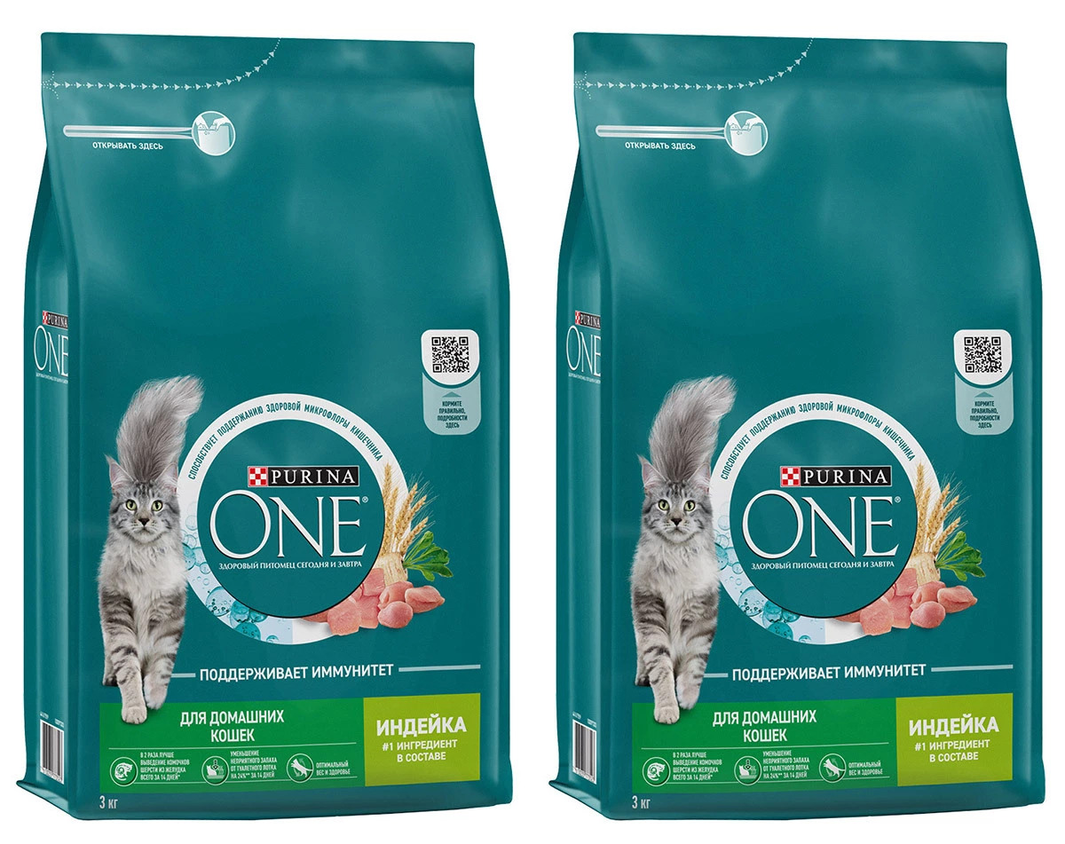 Купить сухой корм для кошек Purina One с индейкой и злаками, 2 шт по 3 кг,  цены на Мегамаркет | Артикул: 100042880090