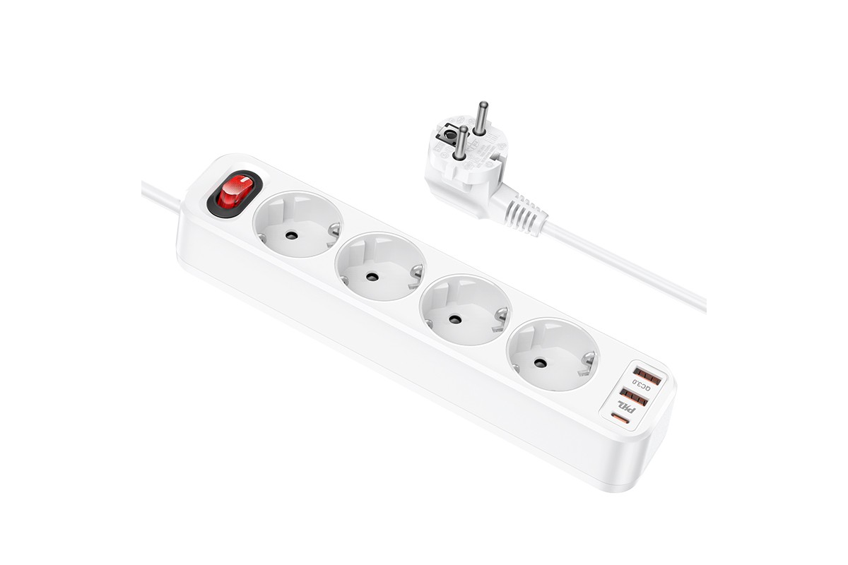 Сетевой фильтр питания HOCO NS1 (4 розетки + 2 USB-A+ USB-C ) PD 20W Fast  Charger белый - купить в Москве, цены на Мегамаркет