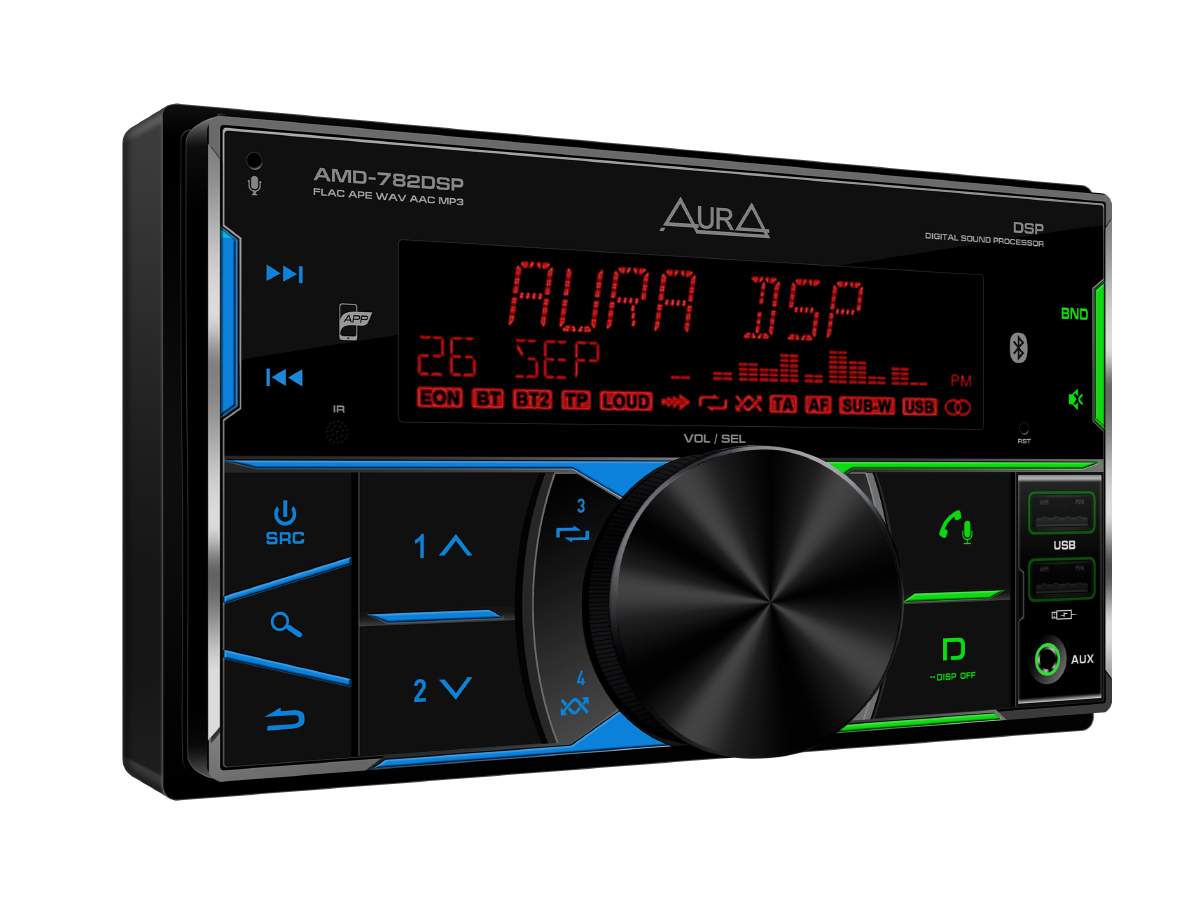 Магнитола Aura процессорная 2 din (управление с телефона, bluetooth, AUX,  USB) AMD-782DSP - отзывы покупателей на Мегамаркет | 600009534790