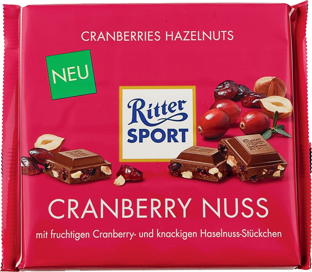 Купить шоколад Ritter Sport молочный с клюквой и орехами 100 г, цены на  Мегамаркет | Артикул: 100032146214