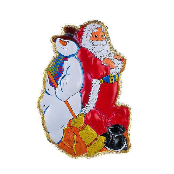 Новогоднее панно с мишурой дед мороз и кошка Snowmen Е3193