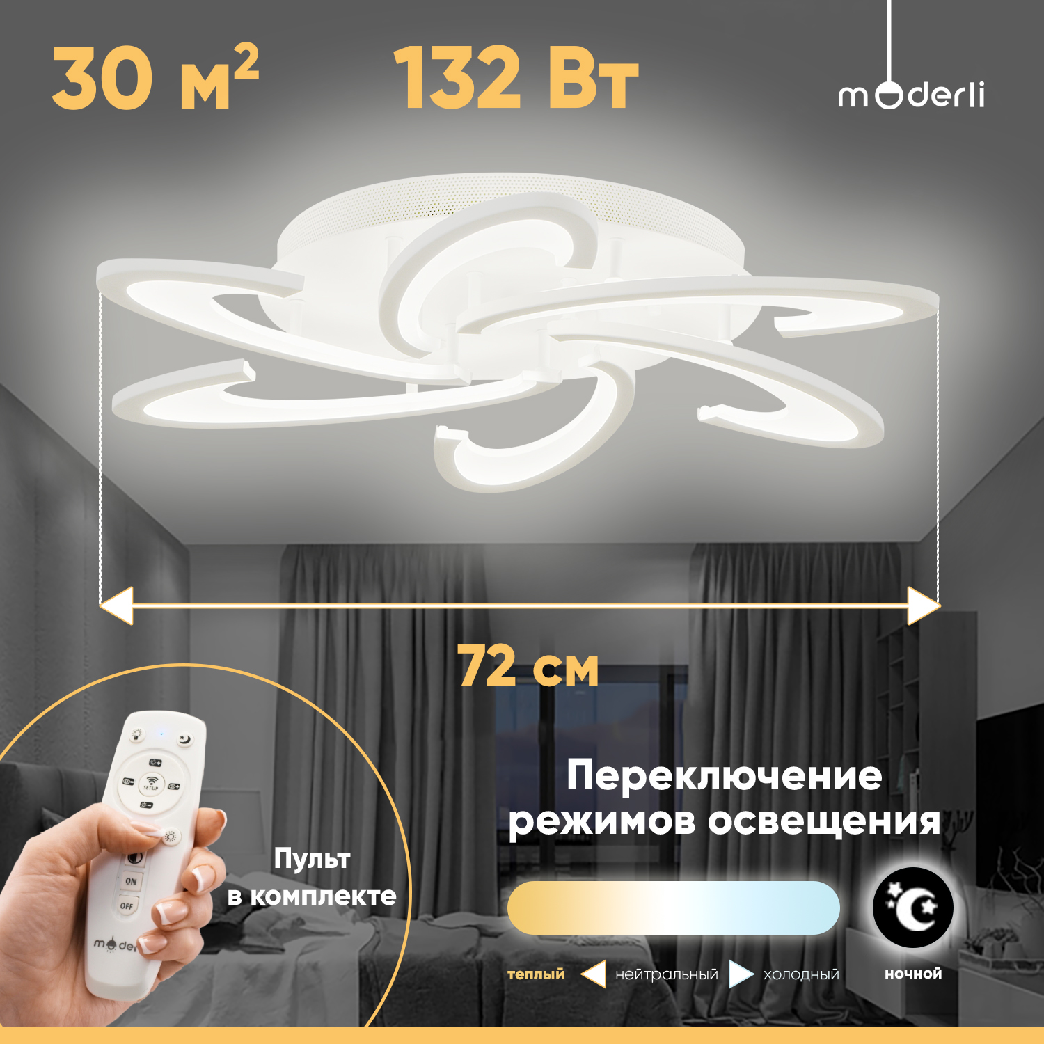 Люстра потолочная светодиодная Moderli V10171-CL Milly LEDx132W - отзывы  покупателей на Мегамаркет | 600009117476