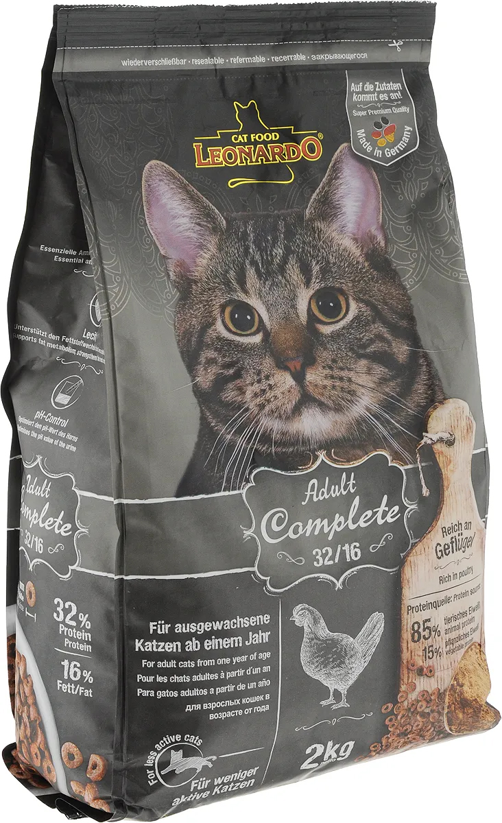 Сухой корм для кошек Leonardo Adult Complete 32/16, курица, 2кг - отзывы  покупателей на маркетплейсе Мегамаркет | Артикул товара:100023401121
