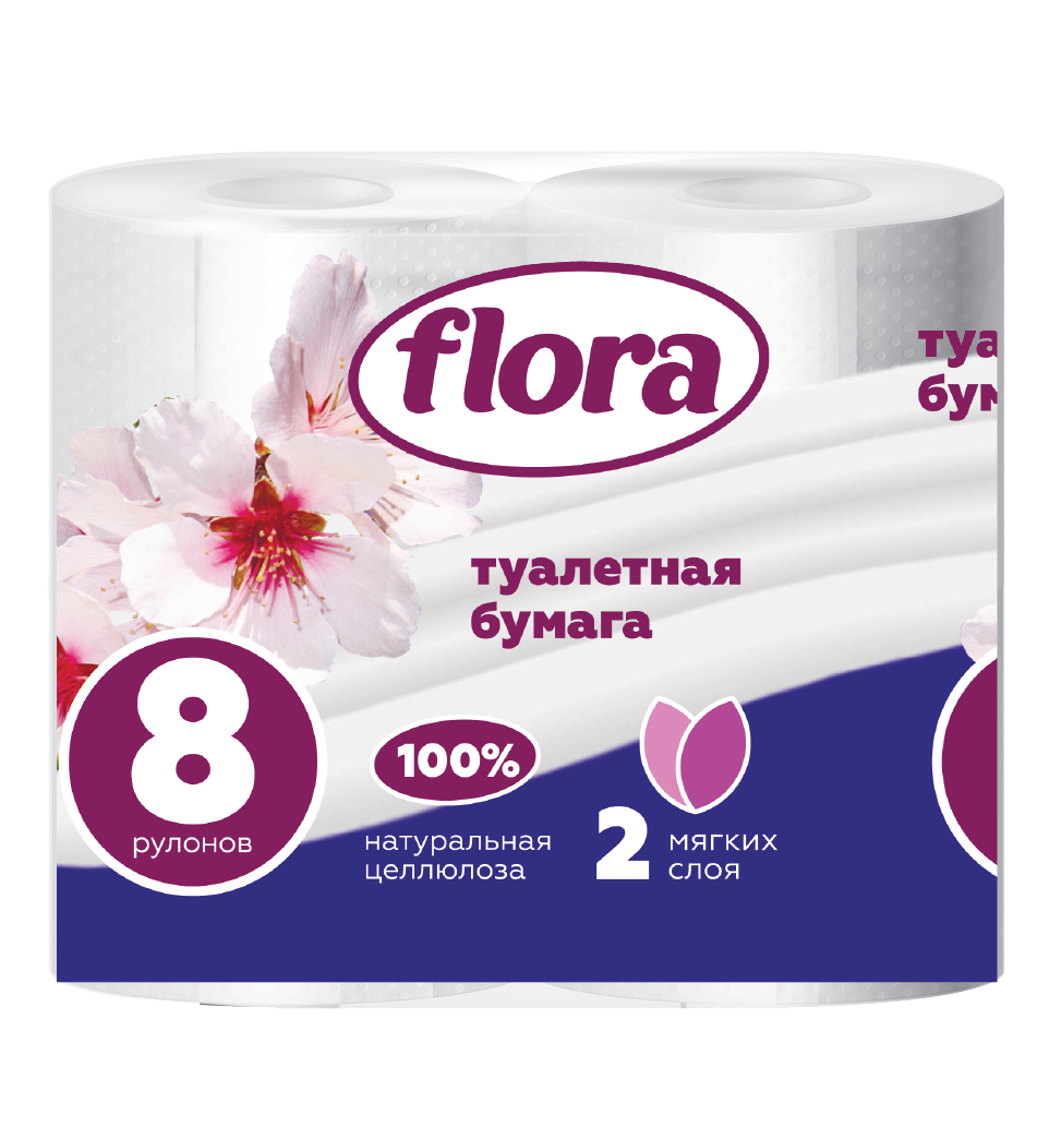 Купить бумага туалетная Flora 2 слоя, 8 шт., цены на Мегамаркет | Артикул:  100049223357