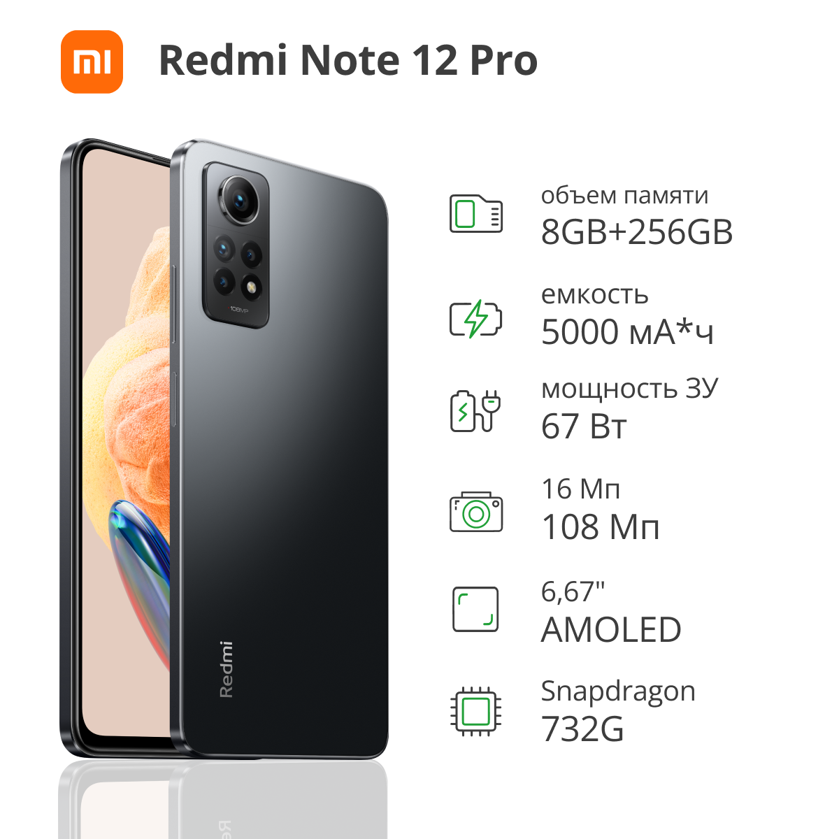 Смартфон Xiaomi Redmi Note 12 Pro 8/256GB graphite gray, купить в Москве,  цены в интернет-магазинах на Мегамаркет