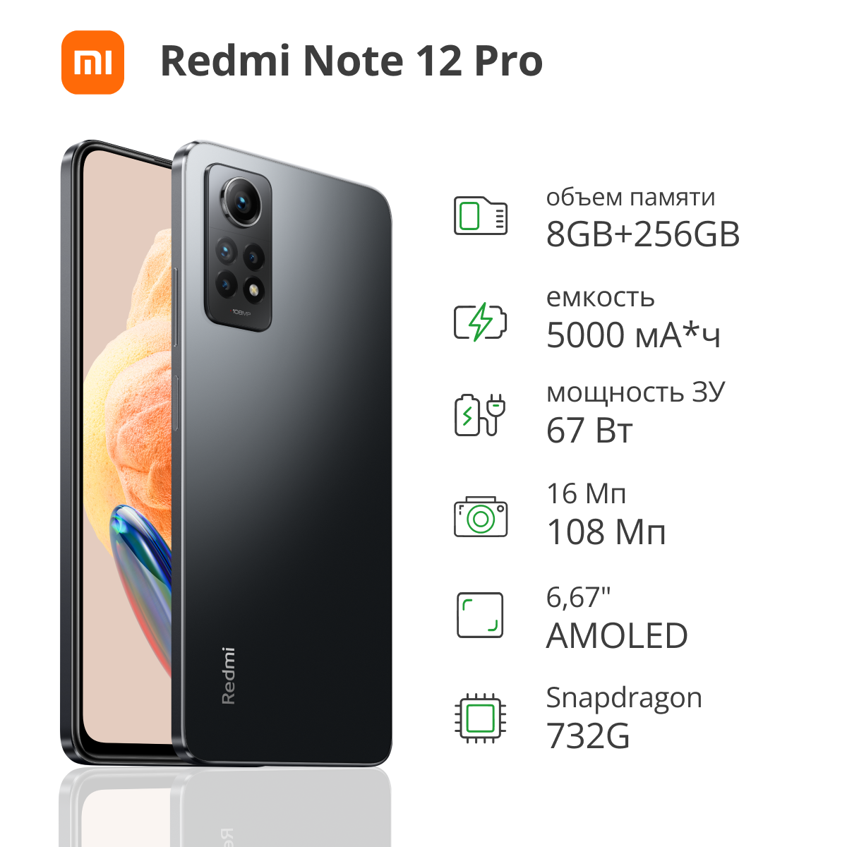 Смартфон Xiaomi Redmi Note 12 Pro 8/256GB graphite gray - отзывы  покупателей на маркетплейсе Мегамаркет | Артикул: 600011487514