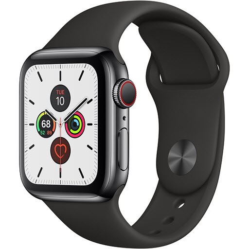 Apple Watch Series 5 GPS Cellular 40mm Space Black Stainless Steel Case with Black Sport