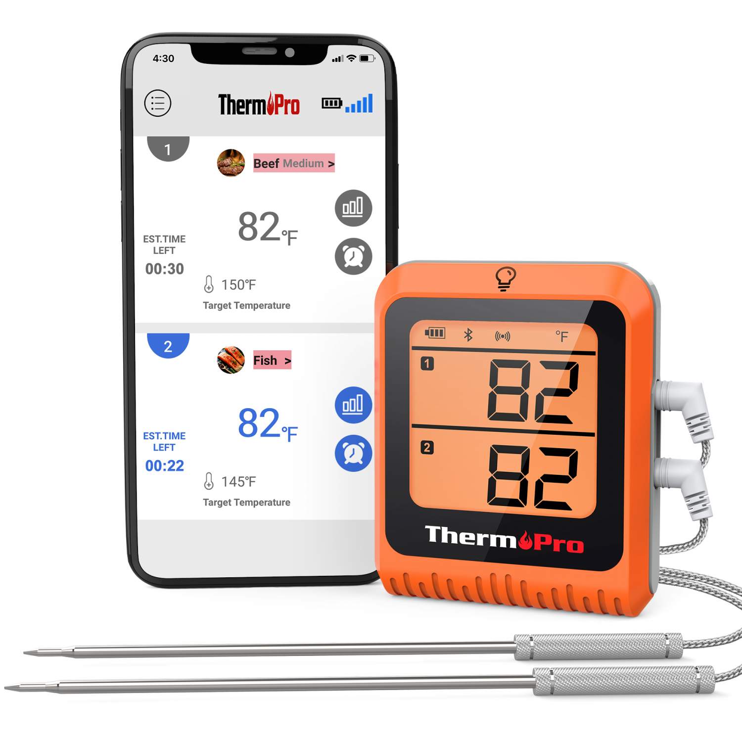 Bluetooth Meat Grill Thermometer with 4 Probes with Alarm & Timer HBN