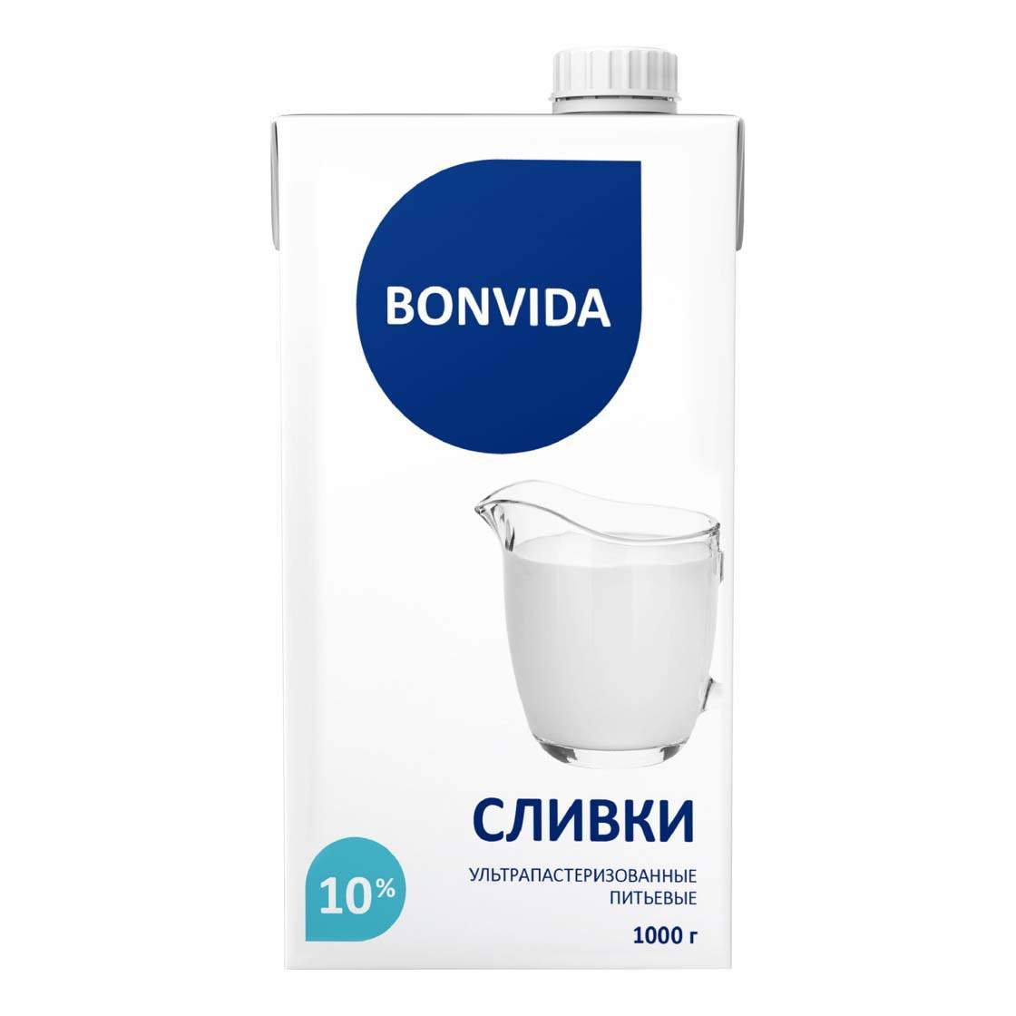 Купить сливки Bonvida питьевые ультрапастеризованные 10% 1 кг, цены на  Мегамаркет | Артикул: 100028792488