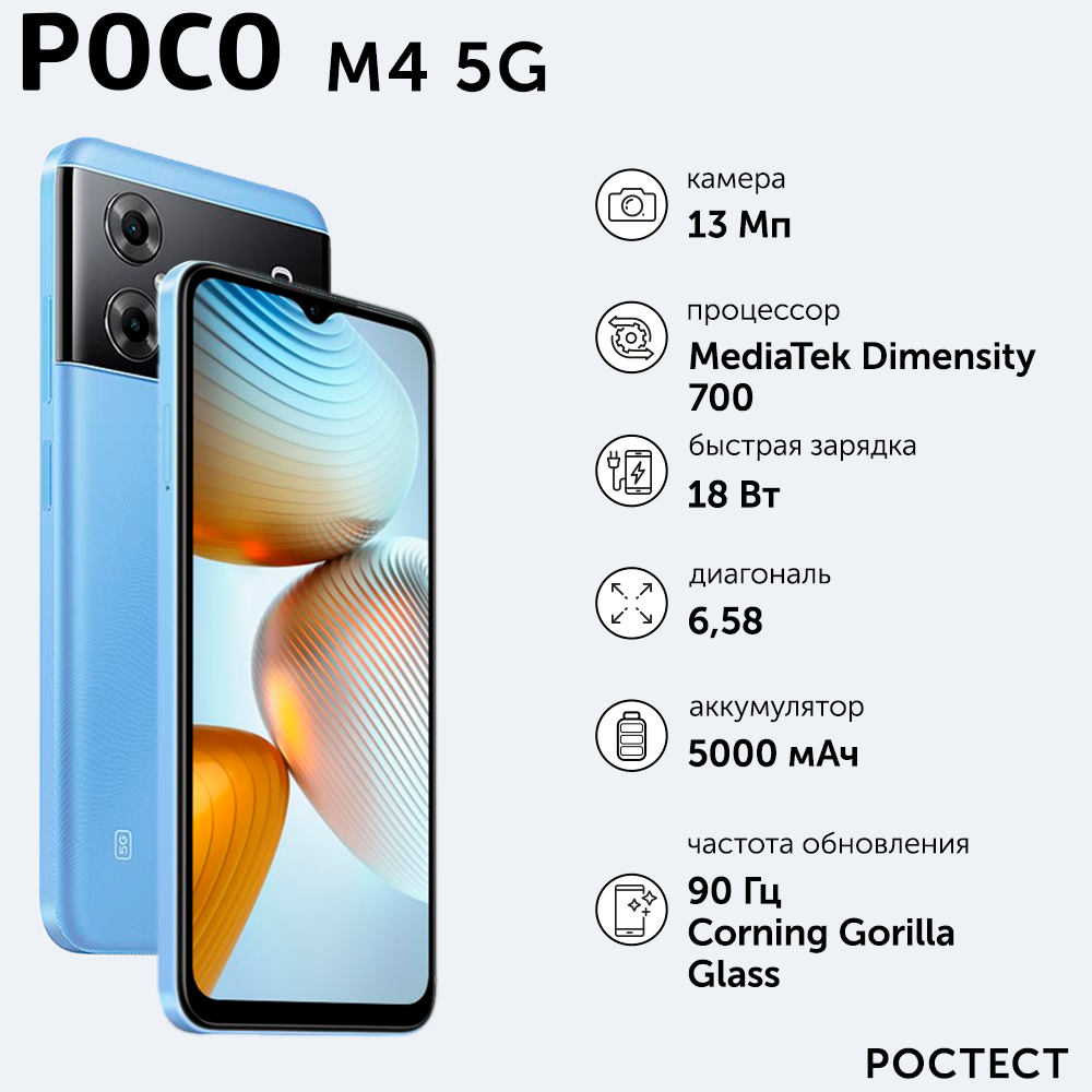 Смартфон POCO M4 5G 4/64Gb Cool Blue (39295) - отзывы покупателей на  маркетплейсе Мегамаркет | Артикул: 600010382500