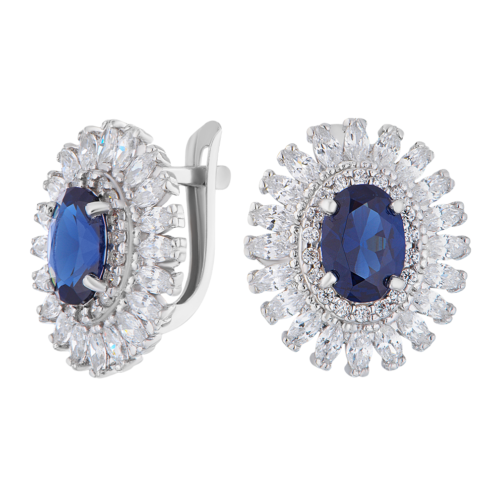 Серьги из серебра с фианитом/сапфиром ЮВЕЛИР КАРАТ 2729914/9шс - купить в Москве, цены на Мегамаркет