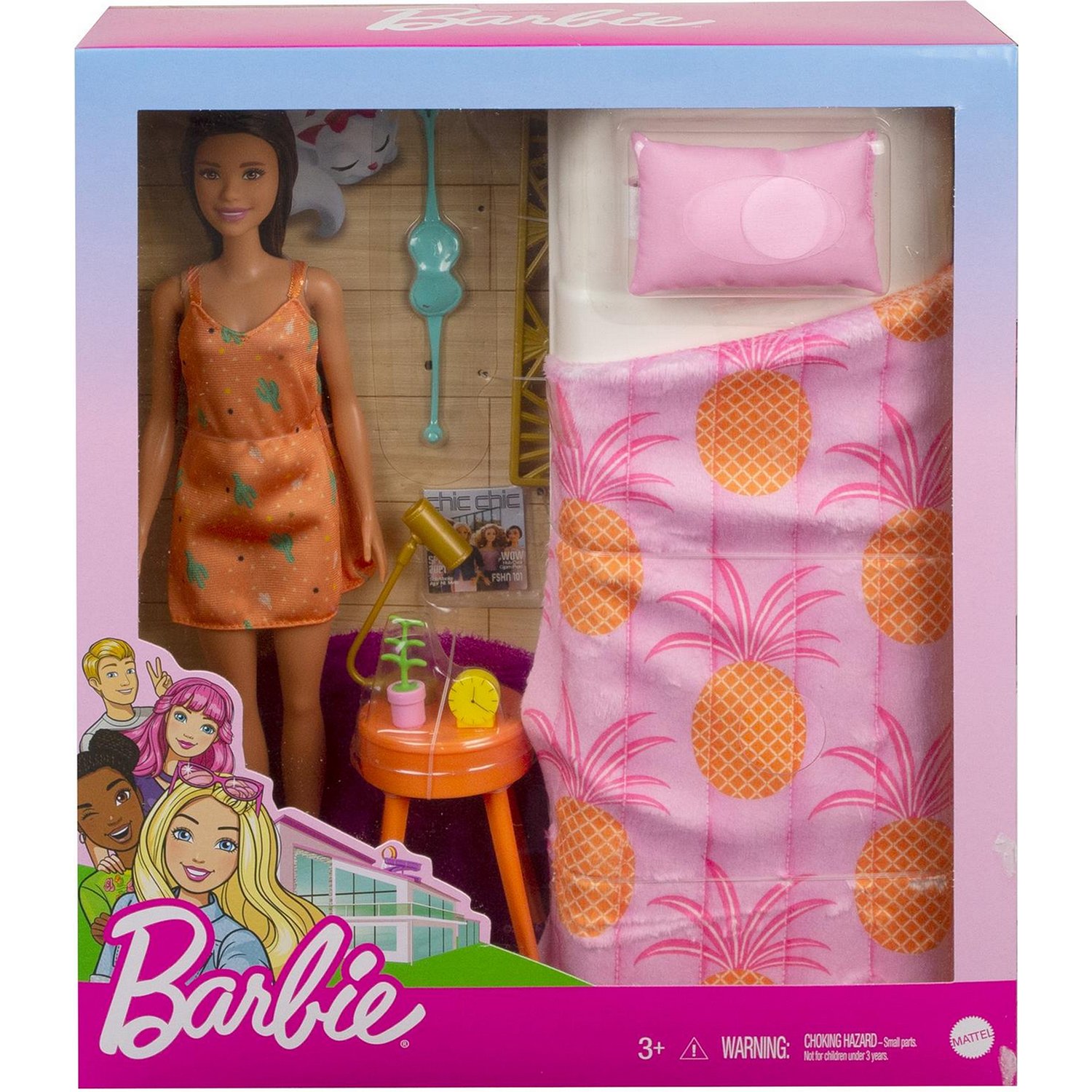 Купить куклы Barbie Barbie Брюнетка, в платье, в спальне с кроватью, цены  на Мегамаркет