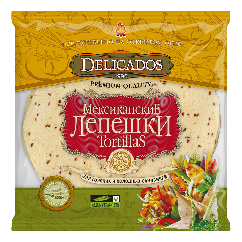 Купить лепешка Delicados Tortillas мексиканские пшеничные мультизлаковые  злаки 400 г, цены на Мегамаркет | Артикул: 100029557208