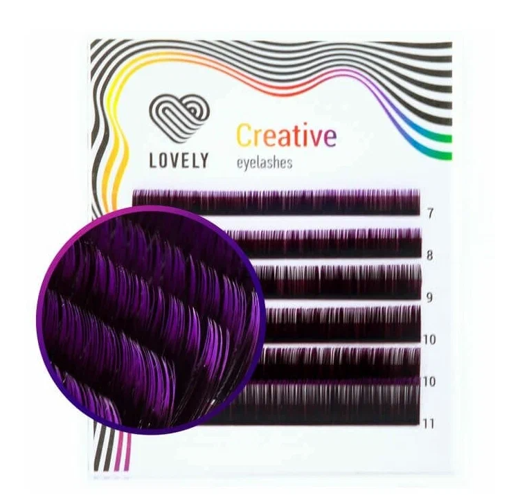 Lovely mix. Ресницы Лазурные (Azure) Lovely - 20 линий - Mix d 0.07 7-13mm. Ресницы лиловые (Violet) Lovely Mini. Двухтоновые ресницы для наращивания. Фото базы Лавли фиолетовой.