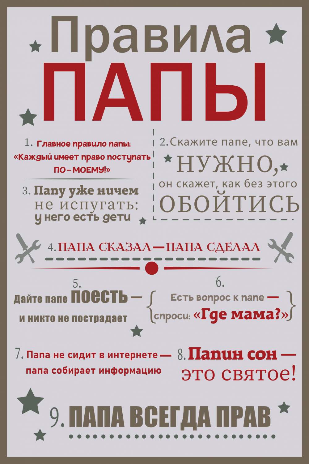 Купить постер Правила папы 30x40 см в ассортименте, цены в  интернет-магазине на Мегамаркет | 100029762241