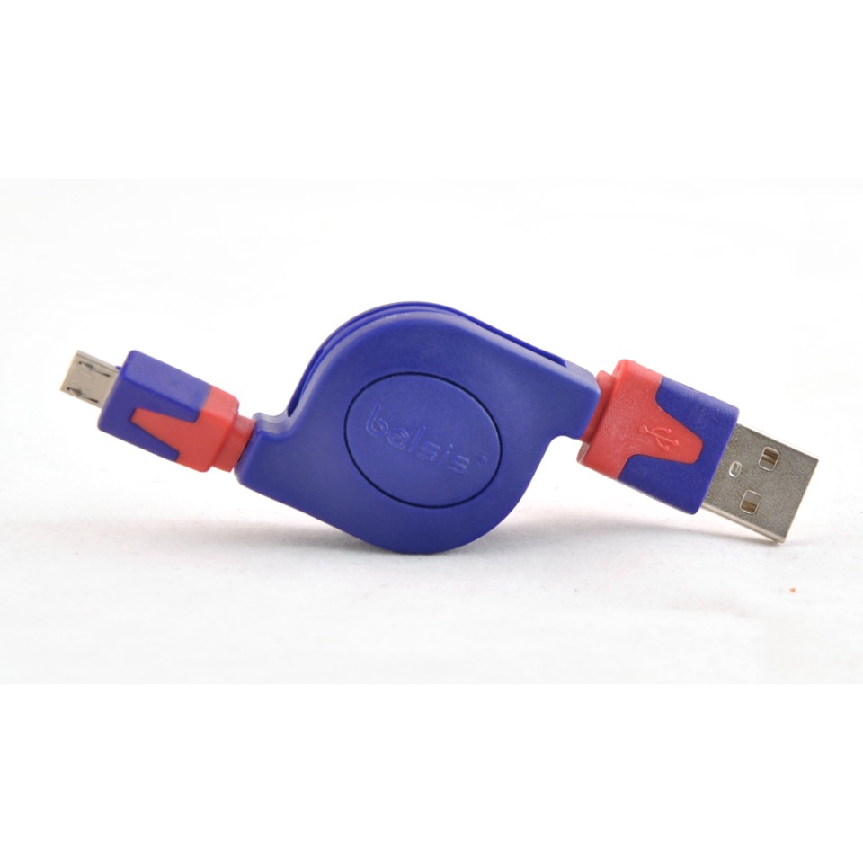 Кабель-рулетка USB 2.0 A вилка – micro B (5 Pins) вилка, сине-красный,  BGL1183, купить в Москве, цены в интернет-магазинах на Мегамаркет