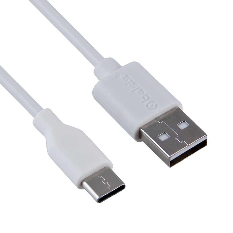 Кабель USB 2.0 А вилка - USB Type C вилка,быстрая зарядка, 1м, 1,8 А,  белый, BS3216, купить в Москве, цены в интернет-магазинах на Мегамаркет