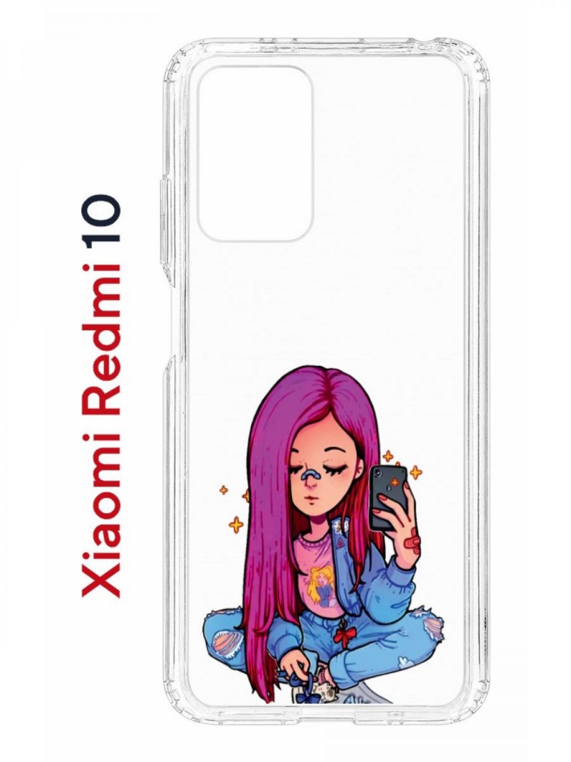 Чехол на Xiaomi Redmi 10/10 Prime Kruche Print Pink Hair,противоударный  бампер с принтом, купить в Москве, цены в интернет-магазинах на Мегамаркет