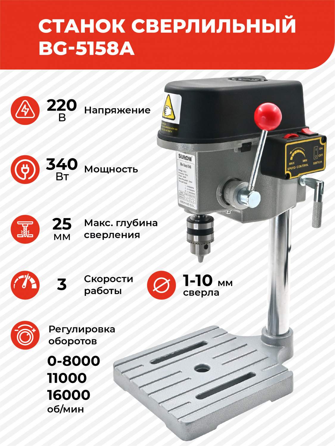 Станок сверлильный BG-5158A 340 Вт, 0-16000 об/мин, плавная регулировка  оборотов – купить в Москве, цены в интернет-магазинах на Мегамаркет