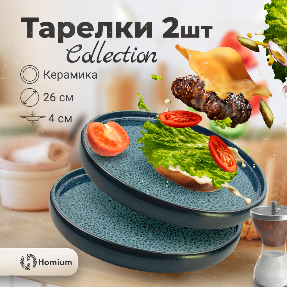 Набор обеденных тарелок Homium Collection, D26см, цвет голубой/черный, 2  шт. купить в интернет-магазине, цены на Мегамаркет