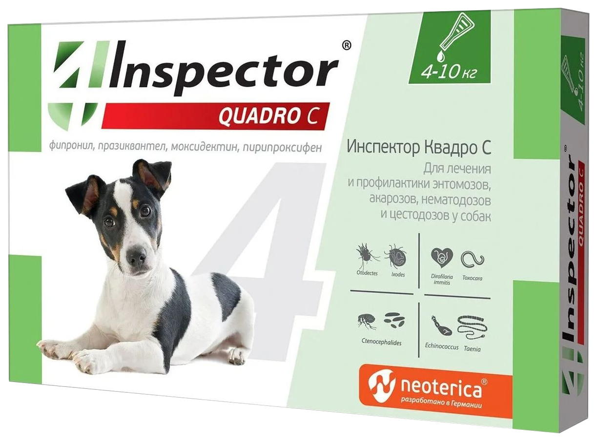 Противопаразитарные капли для собак Neoterica Inspector Quadro С, масса  4-10 кг - отзывы покупателей на маркетплейсе Мегамаркет | Артикул  товара:100029390775