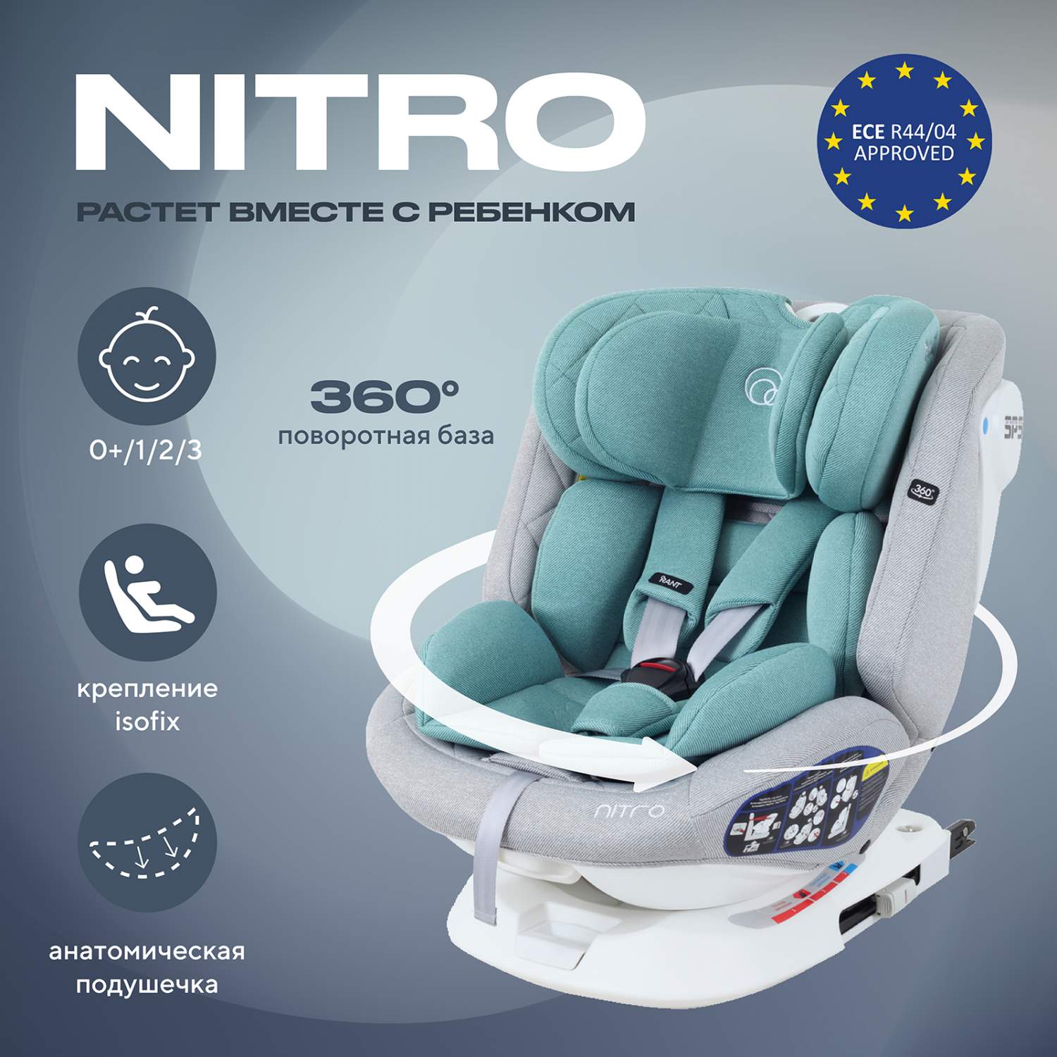 Отзывы о автокресло RANT NITRO isofix Grey/Mint группа 0+-1-2-3 (0-36 кг) -  отзывы покупателей на Мегамаркет | автокресла RantNitroUB619_grey/mint -  600006980101