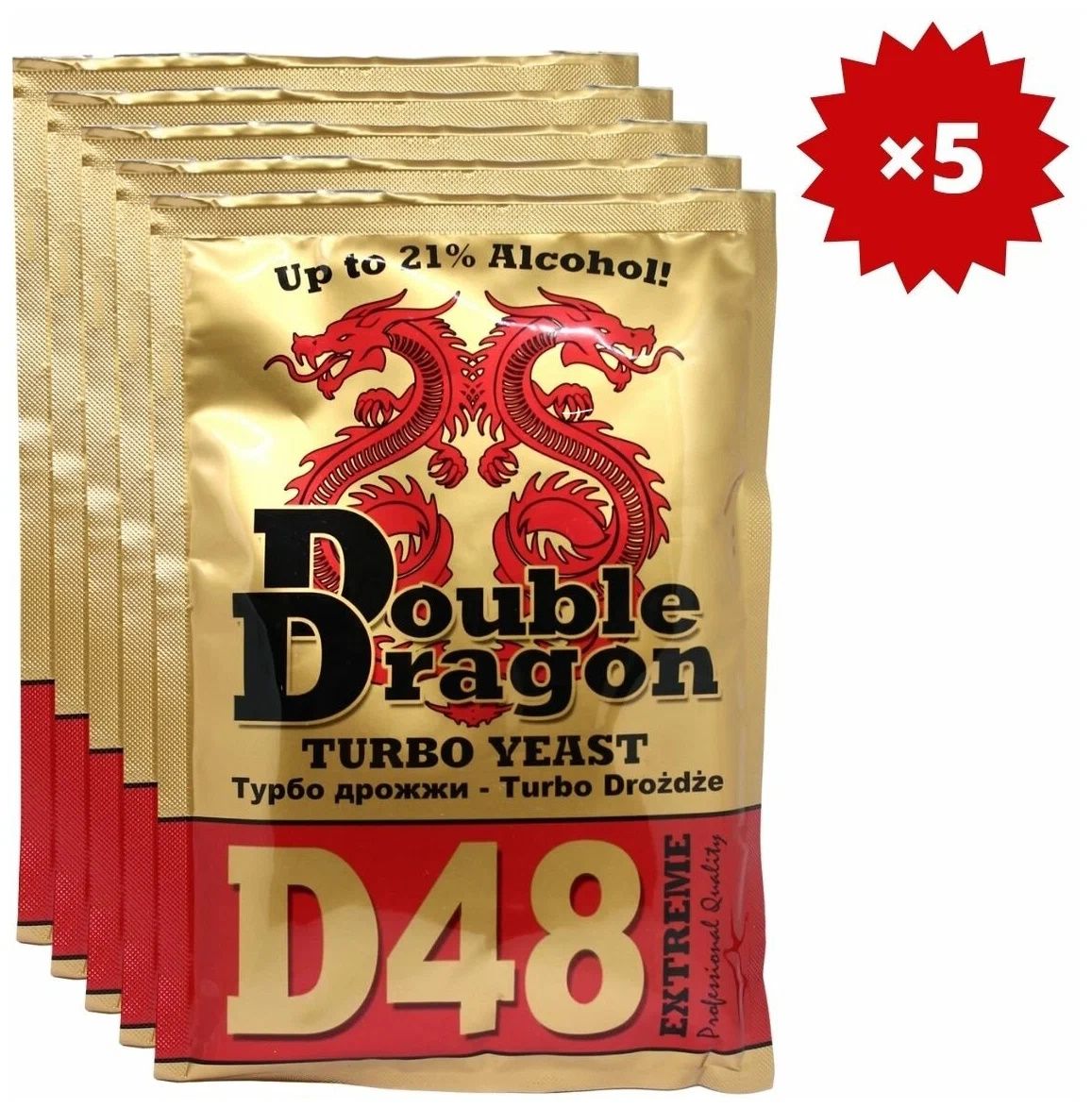 Дрожжи Double Dragon спиртовые D48 Extreme Turbo для самогона и браги, 132  г х 5 шт - купить в ИП Мухамедьярова Татьяна Викторовна, цена на Мегамаркет