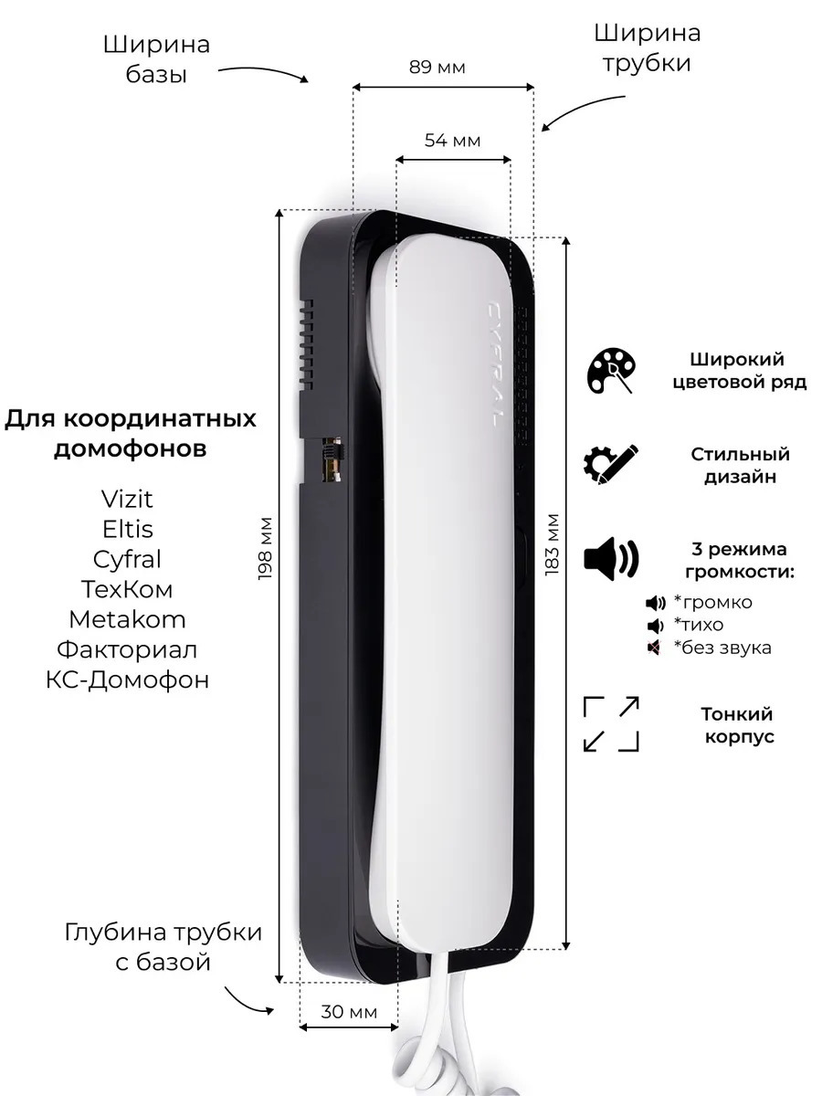 Трубка домофона Цифрал Unifon Smart U (для координатных домофонов) черная с  белой трубкой купить в интернет-магазине, цены на Мегамаркет