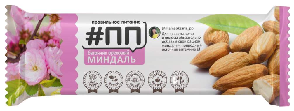 Батончик ореховый #ПП Миндаль 40г - отзывы покупателей на маркетплейсеМегамаркет