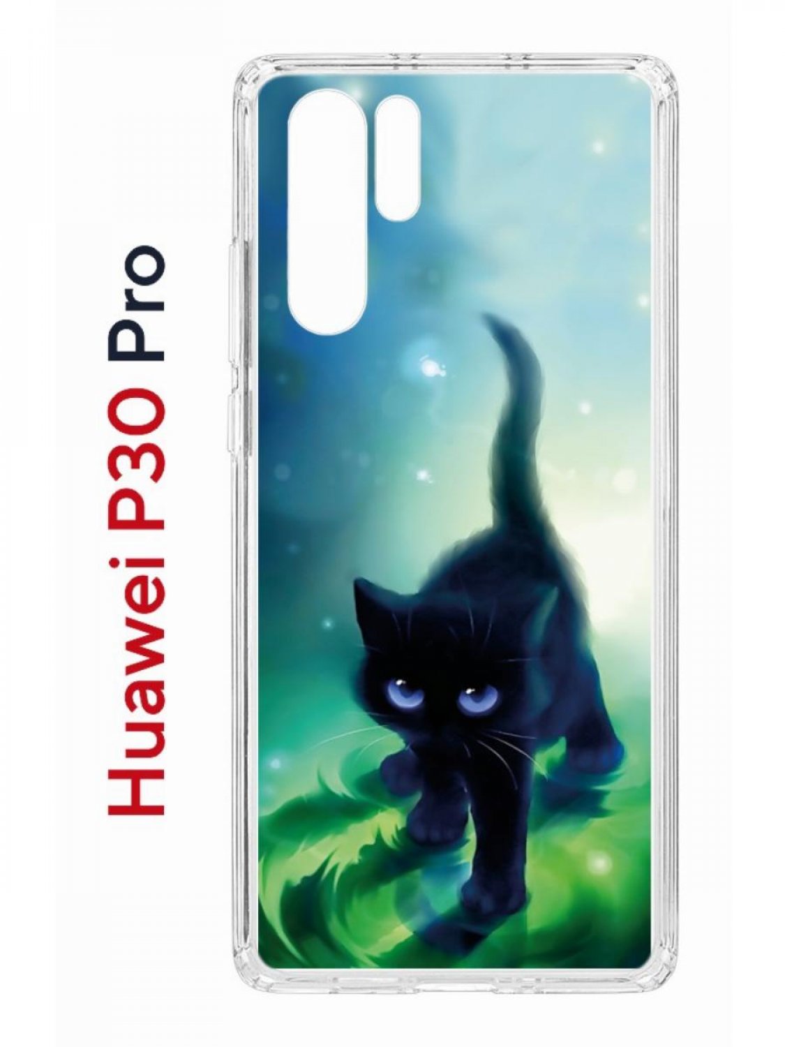 Чехол на Huawei P30 Pro с принтом Kruche Print Черный кот, противоударный  бампер, купить в Москве, цены в интернет-магазинах на Мегамаркет