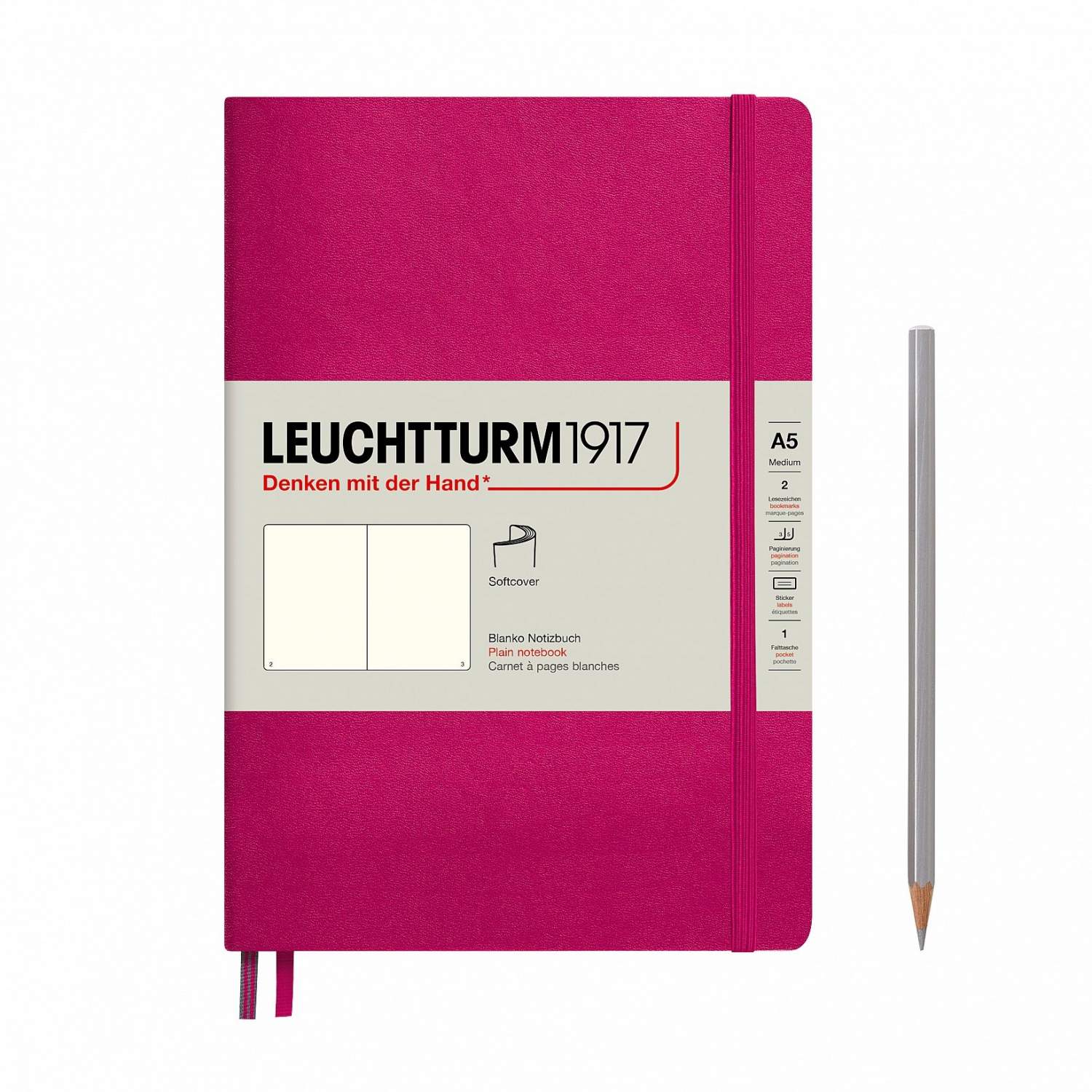 Купить блокнот Leuchtturm А5 (нелинованный) 61 лист фуксия мягкая обложка,  цены на Мегамаркет | Артикул: 600005090234